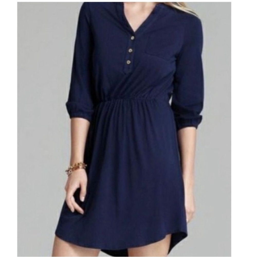 Lilly Pulitzer Beckett Jersey Knit Blouson Shirtdress Small S Navy Blue 3/4 Slv